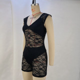 Tight See Through Embroider Romper GPBY-15118