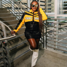 Contrast Color Embroidered Zipper Coat XEF-K24C58783