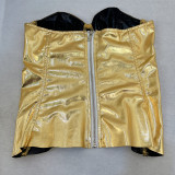 Sexy Zipper Tube Tops And Shorts 2 Piece Set GPBY-15138