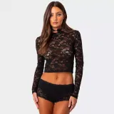 Lace Long Sleeve Shorts T Shirt GPBY-15794