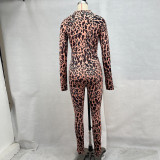 Leopard Print Long Sleeve Zipper Jumpsuit GPBY-15751