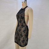Solid Color Lace See Through Backless Dress GPBY-39119