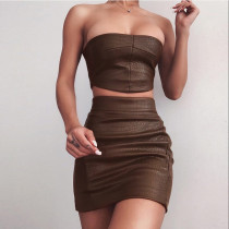 Sexy PU Leather Tube Top Two Piece Skirt Set GPBY-1532