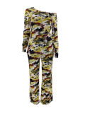 Print Single Shoulder Long Sleeve Pants Suit ZDF-31381