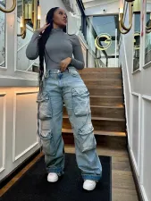 Fashion Multi Pockets Straight Jeans SH-S391298