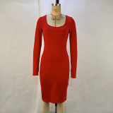 Square Neck Solid Color Midi Dress GPBY-14582