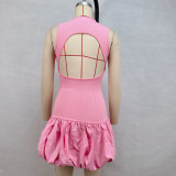 Solid Color Backless Pleated MinI Dress GPBY-15792