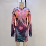 Long Sleeve Print Slim Mini Dress GPBY-14519