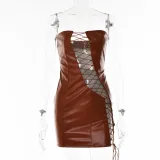 Sexy Tube Top PU Bandage Dress GPBY-13712