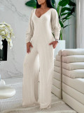 Fashion Long Sleeve Solid Color Jumpsuit 2 Piece Set ZDF-31375
