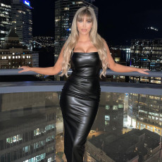PU Leather Sling Vest Midi Dress GPBY-13384
