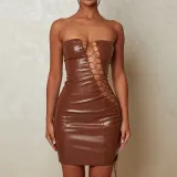 Sexy Tube Top PU Bandage Dress GPBY-13712