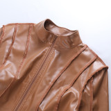 Long Sleeve Ultra Short Zipper Leather Jacket GPBY-1513