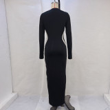 Color Block Long Sleeve Maxi Dress GPBY-14579