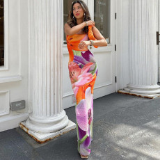Fashion Print Backless Sling Maxi Dress GPBY-14466