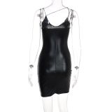 V Neck PU Leather Backless Mini Dress GPBY-1547