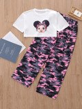 Kids Girl Print T Shirt And Camouflage Pants Suit GYMF-137