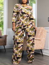 Print Single Shoulder Long Sleeve Pants Suit ZDF-31381