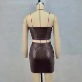Sexy PU Leather Tube Top Two Piece Skirt Set GPBY-1532