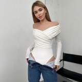 Solid Color V Neck Patchwork Bodysuit GPBY-16352