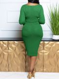 Flare Sleeve Hollow Out Knits Midi Dress ZDF-31378