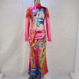 Long Sleeve Print Slim Maxi Dress GPBY-39117