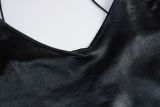 V Neck PU Leather Backless Mini Dress GPBY-1547