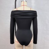Solid Color V Neck Patchwork Bodysuit GPBY-16352
