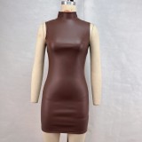 Fashion PU Leather Solid Mini Dress GPBY-15951