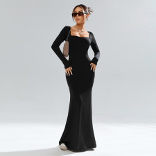 Square Neck Long Sleeve Knits Maxi Dress GYSQ-CDDI0150
