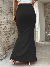 Solid Color Small V Long Skirt GYSQ-KREC0580
