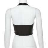 Fashion Halterneck Backless PU Vest GPBY-1489