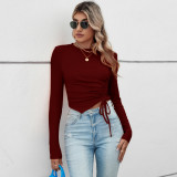 Long Sleeve Drawstring Pleated T Shirt GYSQ-WCCG2820