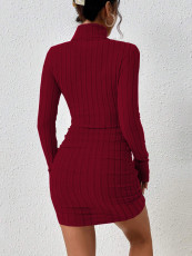 Solid Color High Collar Mini Dress GYSQ-CDEF1820