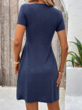 V-Neck Twisted Short Sleeve Midi Dress GYSQ-KDEE0410