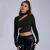Solid Color Hollow Out T Shirt GYSQ-CTDJ1840