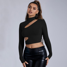 Solid Color Hollow Out T Shirt GYSQ-CTDJ1840