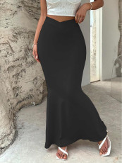 Solid Color Small V Long Skirt GYSQ-KREC0580