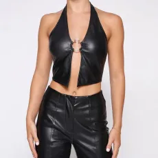 Fashion Halterneck Backless PU Vest GPBY-1489