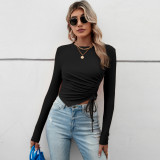 Long Sleeve Drawstring Pleated T Shirt GYSQ-WCCG2820