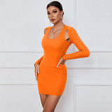 Long Sleeve Solid Color Slim Mini Dress GYSQ-WDCG2710