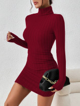 Solid Color High Collar Mini Dress GYSQ-CDEF1820