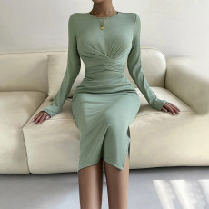 Long Sleeve Slim Solid Color Midi Dress GYSQ-QDCH1610
