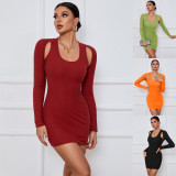 Long Sleeve Solid Color Slim Mini Dress GYSQ-WDCG2710