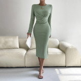 Long Sleeve Slim Solid Color Midi Dress GYSQ-QDCH1610