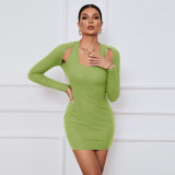 Long Sleeve Solid Color Slim Mini Dress GYSQ-WDCG2710