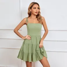 Solid Color Sleeveless Sling Mini Dress GYSQ-CDCL0730