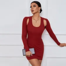 Long Sleeve Solid Color Slim Mini Dress GYSQ-WDCG2710