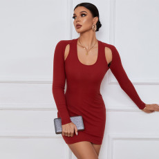 Long Sleeve Solid Color Slim Mini Dress GYSQ-WDCG2710