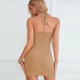 V Neck Tie Up Halterneck Mini Dress GYSQ-CDBK0520